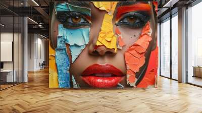 picture Abstract modern art collage portrait of young woman man Trendy paper collage composition Wall mural