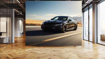 Sports car running on the highway at speed in the sunlight. Wall mural