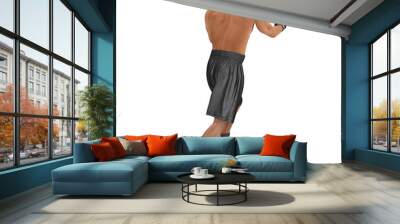 Athletic attractive man wearing black boxing gloves on the white. 3D illustration Wall mural