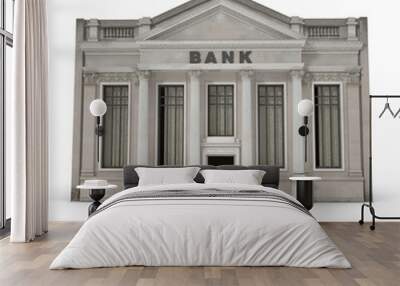 Bank building with columns on white. 3D illustration Wall mural