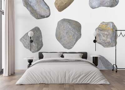 set of stones, sea pebbles isolated on white. 3D illustration Wall mural