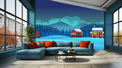 Cartoon winter landscape background Wall mural