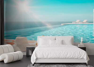 3D-Illustration. modern luxury infinity pool with summer accessoires Wall mural