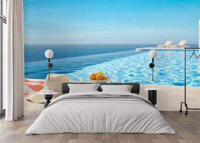 3D-Illustration. modern luxury infinity pool with summer accessoires Wall mural