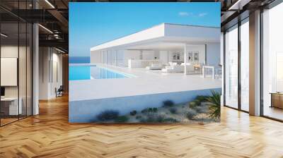 3D-Illustration. modern luxury summer villa with infinity pool Wall mural