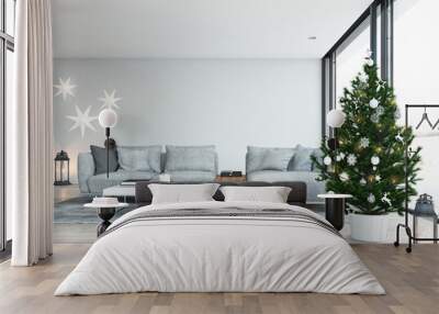 3d rendering. home with christmastree in modern apartment. christmas decoration. Wall mural