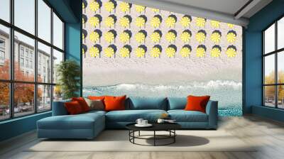 aerial top view on the beach with lots of beach umbrella. 3D rendering Wall mural