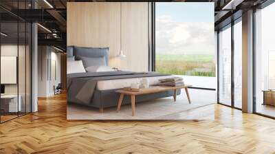 modern bedroom in a apartment with view. 3d rendering Wall mural