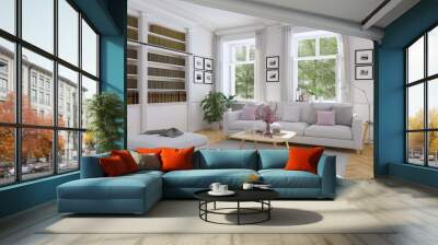 modern living room in townhouse. 3d rendering Wall mural