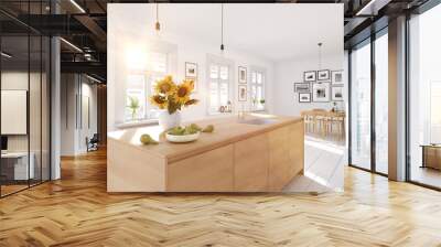 modern nordic kitchen in loft apartment. 3D rendering Wall mural