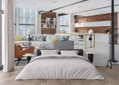 new modern city loft apartment. 3d rendering Wall mural