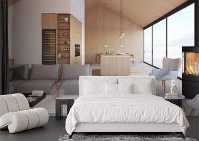 new modern scandinavian loft apartment. 3d rendering Wall mural