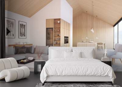 new modern scandinavian loft apartment. 3d rendering Wall mural