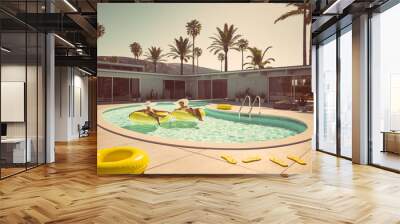 women swimming on float in a pool. 3d rendering Wall mural