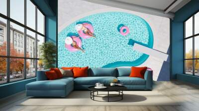 women swimming on float in a pool. 3d rendering Wall mural