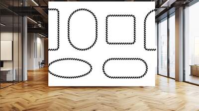 Vector rope frames. Borders of different geometric shapes are round, oval and square. Collection of isolated elements on a white background. Wall mural