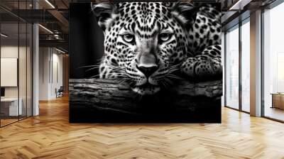 A black and white photo of an African Leopard in Namibia Wall mural