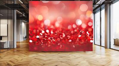 A blurred and abstract circle of red bokeh glows with a glittering shimmer adding a touch of brightness and luxury Its white and silver elements glisten and twinkle creating a textured wallp Wall mural