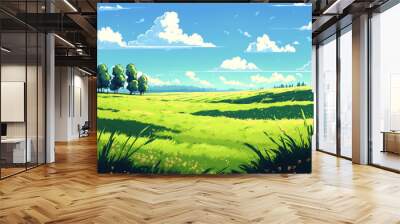 A bright grassland and a clear sky. Generative AI Wall mural