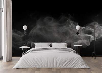 A cloud of white smoke billows out of a pipe against a black background resembling a cumulus cloud in a monochrome photography style Wall mural