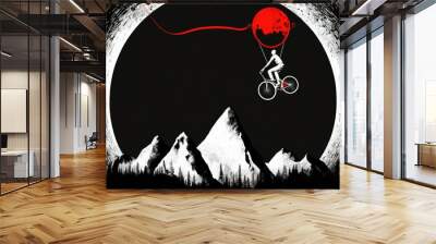 A juggler is dangling a bike from a tightrope between two mountains. Here is an example. Generative AI Wall mural