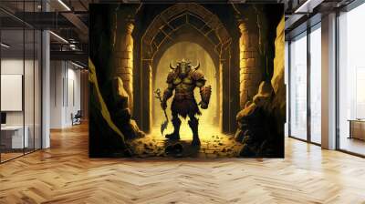 A medieval dungeon with orcs. Generative AI Wall mural