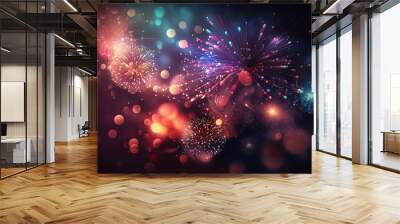 A stunning display of fireworks for a celebration with bokeh lighting. Generative AI Wall mural