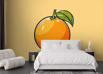 A vibrant and crisp cartoon image of an isolated orange fruit Wall mural