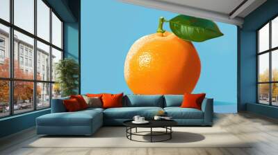 A vibrant and crisp cartoon image of an isolated orange fruit Wall mural