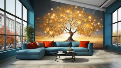 Abstract background featuring a stunning illustration of a golden tree fantasy Wall mural