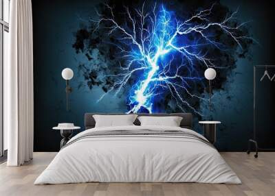 Abstract electrical background with blue electric lightning. Generative AI Wall mural