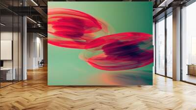 Abstract red and green motion blurred background with two stacked red oval shapes Wall mural