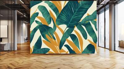 Abstract tropical seamless pattern with palm leaves and monstera. Abstract fun color pattern cartoon textured doodle geometric background in .. High quality illustration Wall mural