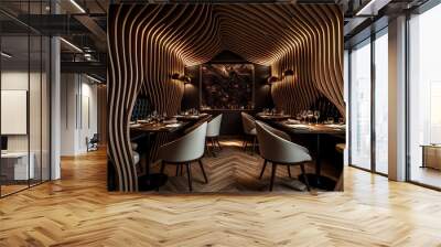 Alaska in January 2020, Barcelona, Spain With hardwood walls and ceramic floors, this restaurant is opulent and contemporary. design of restaurants. Generative AI Wall mural