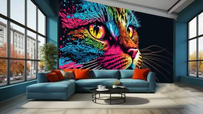 Amazing Cat Pop Art Illustration. Generative AI Wall mural