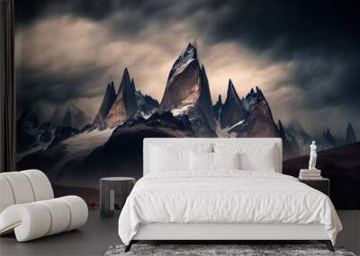 Amazing picture of a hill in Argentina with three peaks under a foggy sky. Generative AI Wall mural