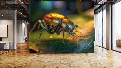 An bug on a leaf captured in close-up on camera. made using generative AI tools Wall mural