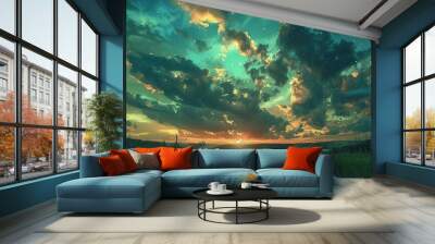 An enchanting evening sky above a meadow Wall mural