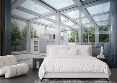 an energy efficient room with a double glazed aluminum frame. Wall mural