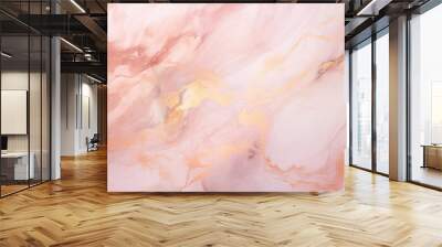 An intricate pattern of pink and gold marble, resembling a Cumulus cloud, captured in stunning macro photography. This stunning texture looks like a work of art, perfect for a dish or painting Wall mural