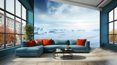 Arctic winter landscape with large glaciers frozen sea and blizzards Artificial Intelligence Rendering Wall mural