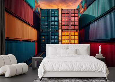 Background cargo in containers freight ships for import export business. Generative AI Wall mural