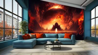 Background of apocalyptic religion destruction of humanity by the forces of evil, Armageddon fight. Wall mural