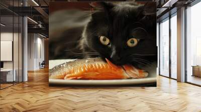 Black Cat Feasting on Fish Wall mural