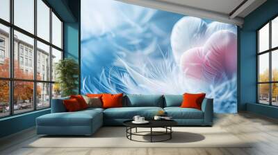 Blue and white feather textures with love theme for Valentine s Day Wall mural