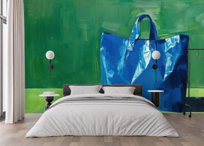 Blue bag on green Wall mural