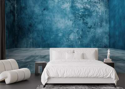 Blue Concrete Texture and White Cement Floor Background in Empty Studio Room for Product Display Wall mural