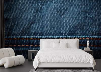 Blue denim background with stylish seam design and space for copy Wall mural