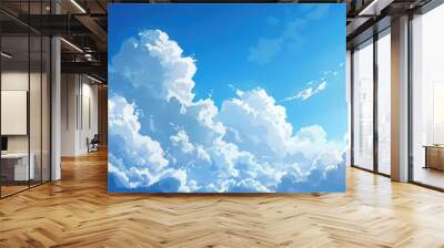 Blue Sky and Fluffy White Clouds Wall mural