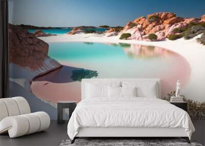 Budelli Island in the Maddalena Archipelago of Sardinia, Italy, offers a beautiful pink sand beach. Generative AI Wall mural